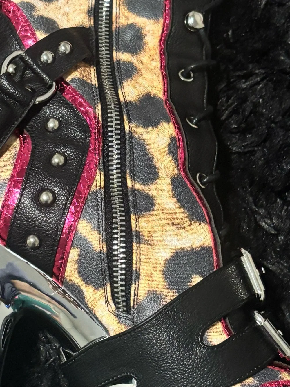 Discontinued NAMILIA Leopard Print Knee-High Platform Boots with Pink Trim